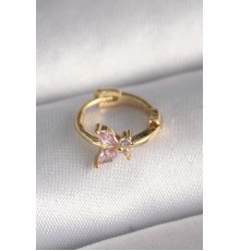 316L Çelik Gold Renk Pembe Zirkon Taşlı Kelebek Model Tragus Piercing - TJ-PR1330