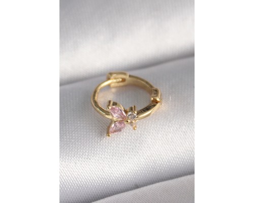 316L Çelik Gold Renk Pembe Zirkon Taşlı Kelebek Model Tragus Piercing - TJ-PR1330