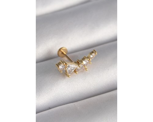 316L Çelik Gold Renk Zirkon Taşlı Tragus Piercing - TJ-PR1336