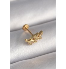 316L Çelik Gold Renk Zirkon Taş Detaylı Yaprak Model Tragus Piercing - TJ-PR1342