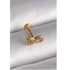 316L Çelik Gold Renk Zirkon Taşlı Sonsuzluk Model Tragus Piercing - TJ-PR1344