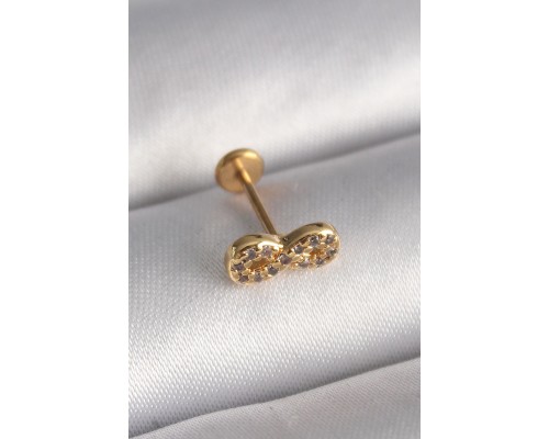 316L Çelik Gold Renk Zirkon Taşlı Sonsuzluk Model Tragus Piercing - TJ-PR1344