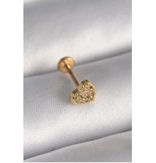 316L Çelik Gold Renk Zirkon Taşlı Kalp Model Tragus Piercing - TJ-PR1346