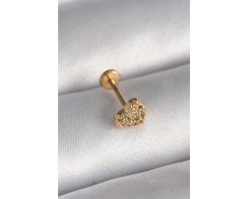 316L Çelik Gold Renk Zirkon Taşlı Kalp Model Tragus Piercing - TJ-PR1346