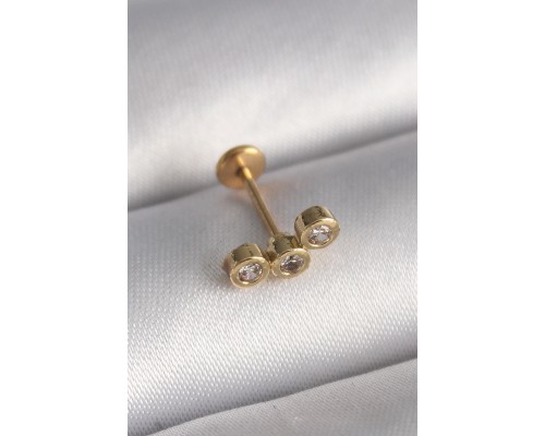 316L Çelik Gold Renk Zirkon Taşlı Tragus Piercing - TJ-PR1348