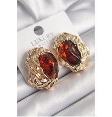 Pirinç Gold Renk Volkanik Oval İşleme Detay Vintage Kadın Küpe - TJ-BKP9818