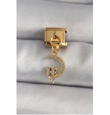 316L Çelik Gold Renk Zirkon Taşlı Hilal Model Kedi Detay Nomination Charm - TJ-BC1184