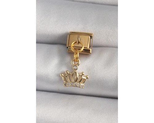 316L Çelik Gold Renk Sallantı Zirkon Taşlı Taç Model Nomination Charm - TJ-BC1186