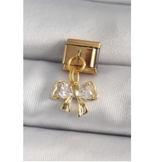 316L Çelik Gold Renk Sallantı Zirkon Taşlı Fiyonk Model Nomination Charm - TJ-BC1188