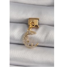 316L Çelik Gold Renk Sallantı Zirkon Taşlı Hilal Model Nomination Charm - TJ-BC1192