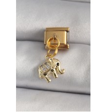 316L Çelik Gold Renk Sallantı Zirkon Taşlı Fil Model Nomination Charm - TJ-BC1194