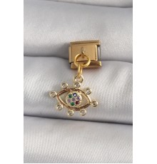 316L Çelik Gold Renk Sallantı Zirkon Taşlı Göz Model Nomination Charm - TJ-BC1195