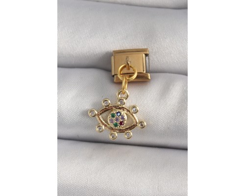 316L Çelik Gold Renk Sallantı Zirkon Taşlı Göz Model Nomination Charm - TJ-BC1195