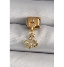 316L Çelik Gold Renk Sallantı Zirkon Taşlı Kuğu Model Nomination Charm - TJ-BC1197