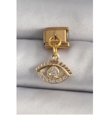 316L Çelik Gold Renk Sallantı Zirkon Taşlı Göz Model Nomination Charm - TJ-BC1198