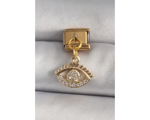 316L Çelik Gold Renk Sallantı Zirkon Taşlı Göz Model Nomination Charm - TJ-BC1198