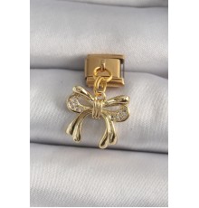 316L Çelik Gold Renk Sallantı Zirkon Taşlı Fiyonk Model Nomination Charm - TJ-BC1200