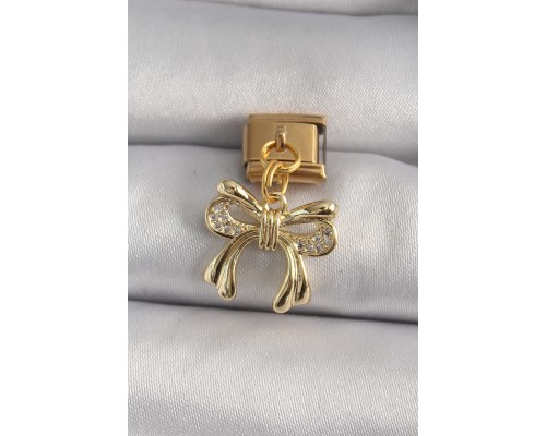 316L Çelik Gold Renk Sallantı Zirkon Taşlı Fiyonk Model Nomination Charm - TJ-BC1200