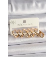 316L Çelik Gold Renk Çoklu Kare Model Kadın Küpe Seti - TJ-BKP10062