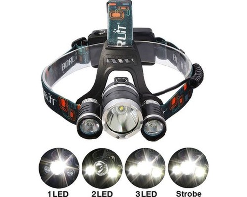 Boruit T6 Kafa Feneri 5000 Lumens 3xcree Xm-t6+2r5 Lamba Led Kamp Lambası