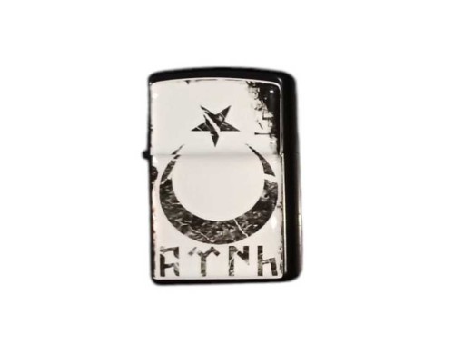 Damla Baskılı Zippo çakmak + Benzin Kayı Ayyildiz Beyaz