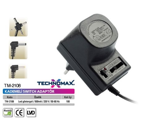 Technomax Tm-2108 Adaptör 12v 500ma Kademeli