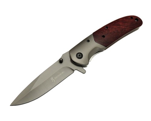 Browning Da 301 Kahve Kamp çakı 22cm - Yarı Otomatik, Kemerlikli, Ahşap Sap, Kutulu