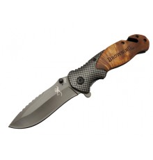 Browning X50 Kahverengi Kurtarma / Kamp çakısı 20,5cm- Yarı Otomatik, Kemerlikli, Ahşap Sap, Cam Kırma Ve İp Kesme Aparatlı