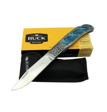 Buck Knives BK-009BL Mavi Kamp Çakı 23 cm - Sedef & Metal Saplı, Kılıflı, Kutulu