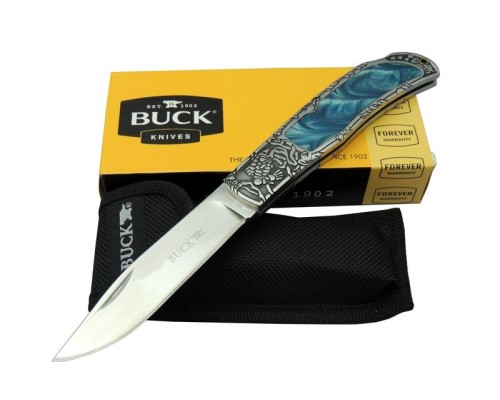 Buck Knives BK-009BL Mavi Kamp Çakı 23 cm - Sedef & Metal Saplı, Kılıflı, Kutulu