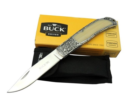 Buck Knives BK-009WY Kamp Çakı 23 cm - Sedef & Metal Saplı, Kılıflı, Kutulu