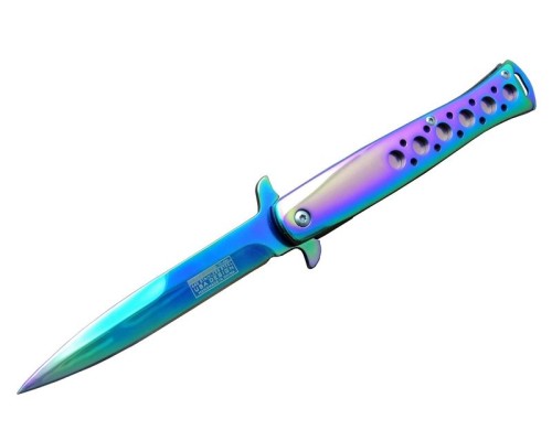 Tac-Force Tac Force Ti-Lite 1111 GK Gökkuşağı Kamp / Av Çakısı 23cm- Yarı Otomatik, Kemerlikli, Metal Desenli Sap