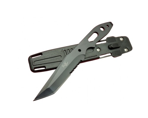 Fox A13 Siyah, Testereli Outdoor Kamp Bıçak 22 cm - Komple Metal, Kılıflı