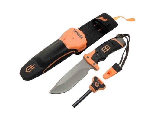 Gerber Bear 1112 A Taşlı Av / Survival Bıçak 20cm - Kılıflı, Düdüklü, Kıvılcım çıkarıcı Aparat