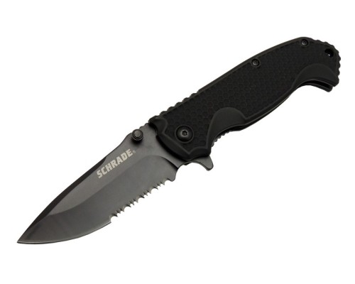 Schrade 5-1 Siyah Kamp Çakı 20cm- Yarı Otomatik, Testere Detaylı, Kemerlikli