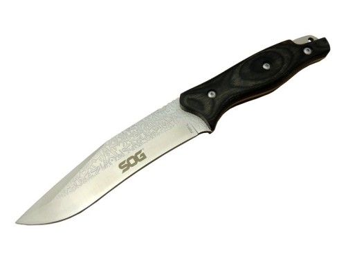 Sog FG01-L Gravürlü Kamp Bıçağı 30 cm - Ahşap Sap, Kılıflı