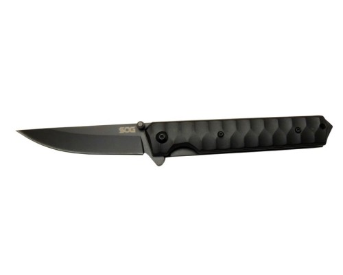 SOG Kendo 4010 BK Siyah Kamp Çakı 21cm - Yarı Otomatik, Metal Sap, Kılıflı, Kemerlikli