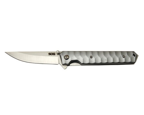 SOG Kendo 4010 Gri Kamp Çakı 21cm - Yarı Otomatik, Metal Sap, Kılıflı, Kemerlikli