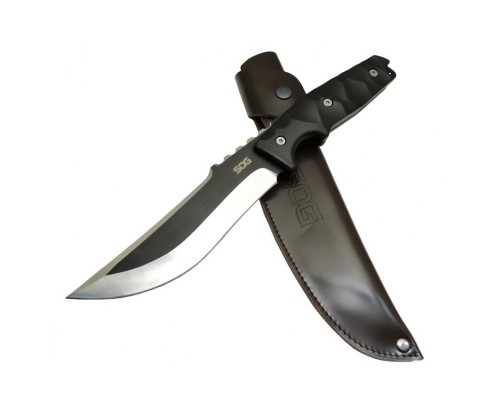 Sog Longhorn Fixed Jl 01ab Siyah Outdoor Bıçak 31,5cm - Plastik Sap, Deri Kılıf, Tırtıklı Sırt