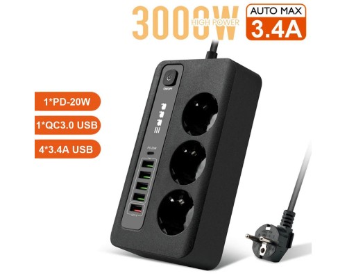 Akıllı Priz 6 lı Hızlı Şarj QC3.0 USB Port PD 38W BKL04EU