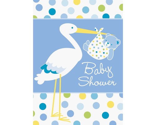 Baby Boy Stork Temalı Mavi Renk Baby Shower Davetiye 8 Adet