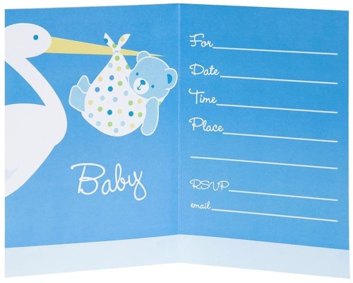 Baby Boy Stork Temalı Mavi Renk Baby Shower Davetiye 8 Adet