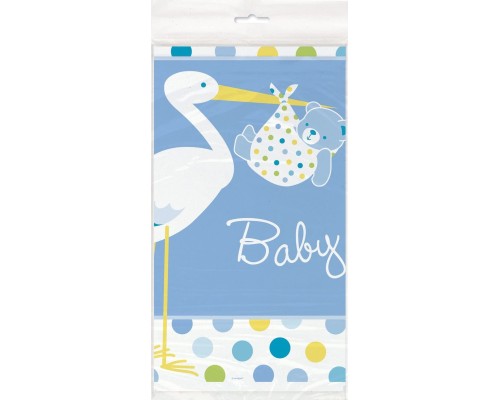 Baby Shower Masa örtüsü Baby Boy Stork Leylekli Mavi Masa örtüsü 137x274 Cm