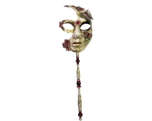 Kelebekli Masquerade Sopalı Venedik Maskesi Kırmızı Renk 10x45 Cm