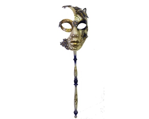 Kelebekli Masquerade Sopalı Venedik Maskesi Siyah Renk 10x45 cm