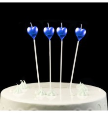 çubuklu Metalize Kalp Mum Doğum Günü Mumu Mavi 4 Adet