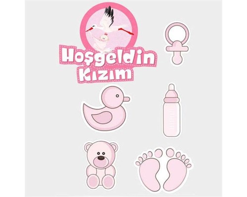 Hoşgeldin Kızım Baby Shower Sticker Etiket Seti 6 Adet