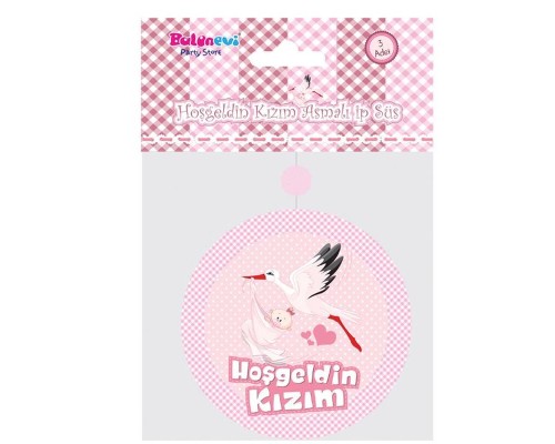 Hoşgeldin Kızım Yazılı Baby Shower Partisi Asmalı İp Süs 3 Adet