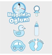 Hoşgeldin Oğlum Baby Shower Sticker Etiket Seti 6 Adet