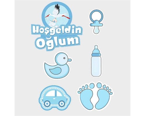 Hoşgeldin Oğlum Baby Shower Sticker Etiket Seti 6 Adet